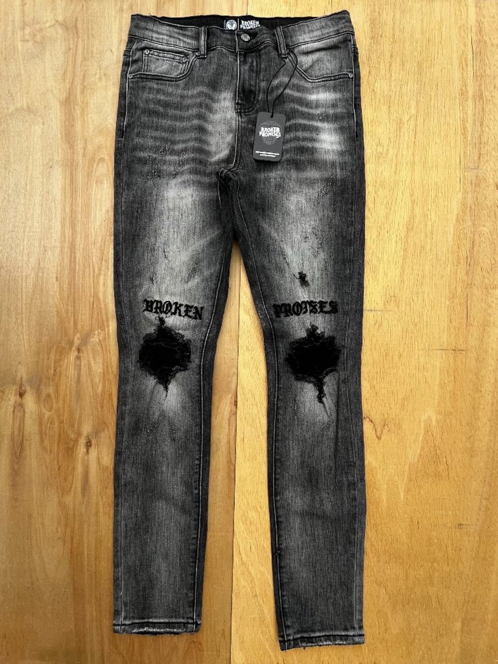BROKEN PROMISES CO  DESTRUCTED SKINNY JEANS Men’s 30W x 33L Black Acid Wash NEW